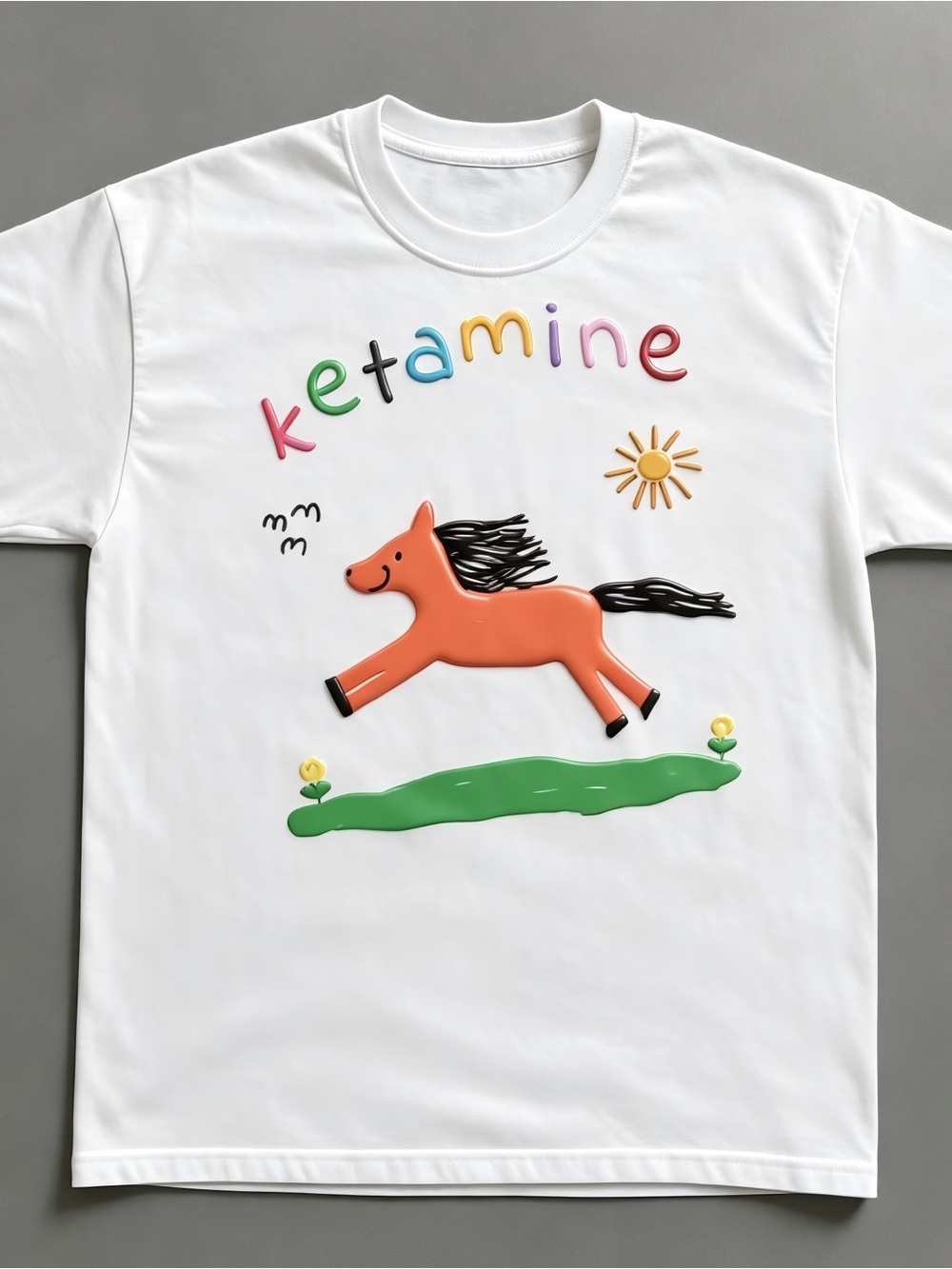 Cute Hand Drawn Running Pony Cartoon Graphic Womens Mens T-shirt Unisex